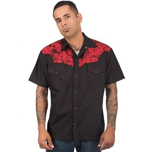 Men's Skull & Guns Print Western Button Up Shirt