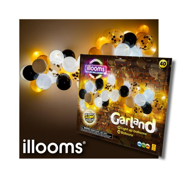 illooms Gold, Black and Confetti LED Balloons Garland Kit 40 Pack