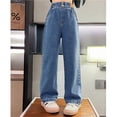 thumbnail image 4 of Kids Girls Jeans Winter Fleece Lined Denim Pants Warm Thicken Wide Leg High Waist Trousers Gifts for Teen Girls, Blue, 10 Years, 4 of 7