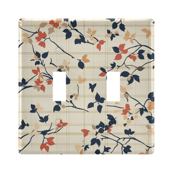 Yayeee Toggle Light Switch Wall Plate 2-Gang 4.56"x4.48" Decorative Outlet Cover, Beige Leaves Plaid