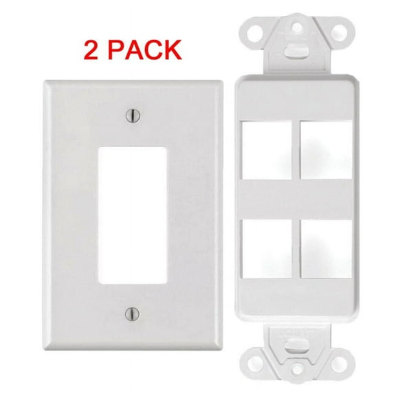 White 4 Port Decora Keystone Snap-in Jack Modular Wall Insert Cover Plate (2/pk)