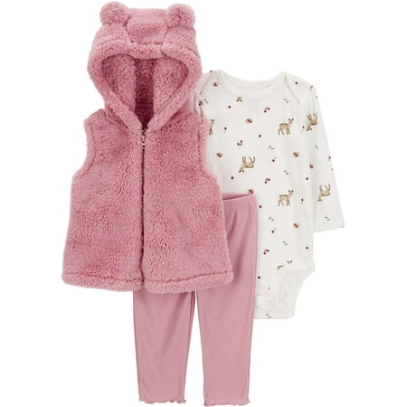 Carter's Child of Mine Baby Girl Vest Outfit Set, 3-Piece, Sizes 0/3-24 Months