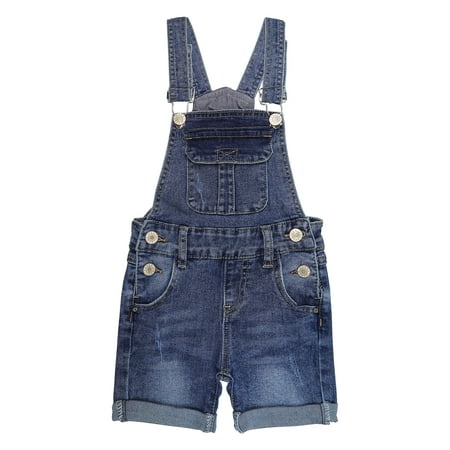 

KIDSCOOL SPACE Girls Shorts Baby Little Girls Stretchy Denim Shortalls Deep Blue 6-7 Years