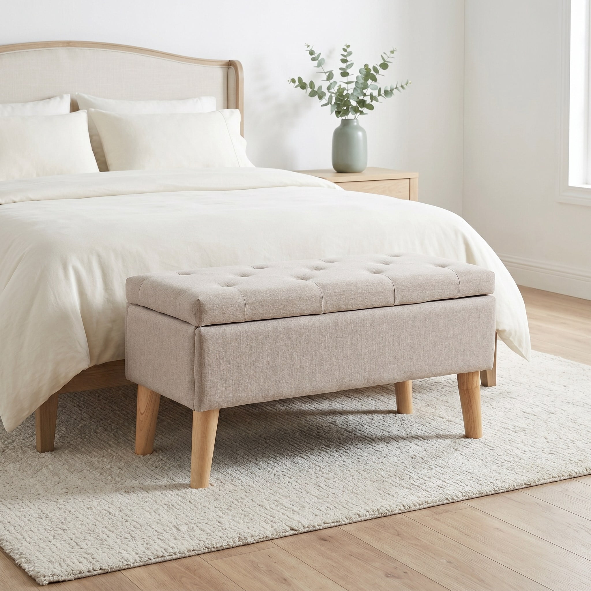 32" Wide Square Storage Ottoman Bench with Inner Storage Space, Upholstered Footrest & Bed End Bench, Multi‑Functional for Living Room, Bedroom