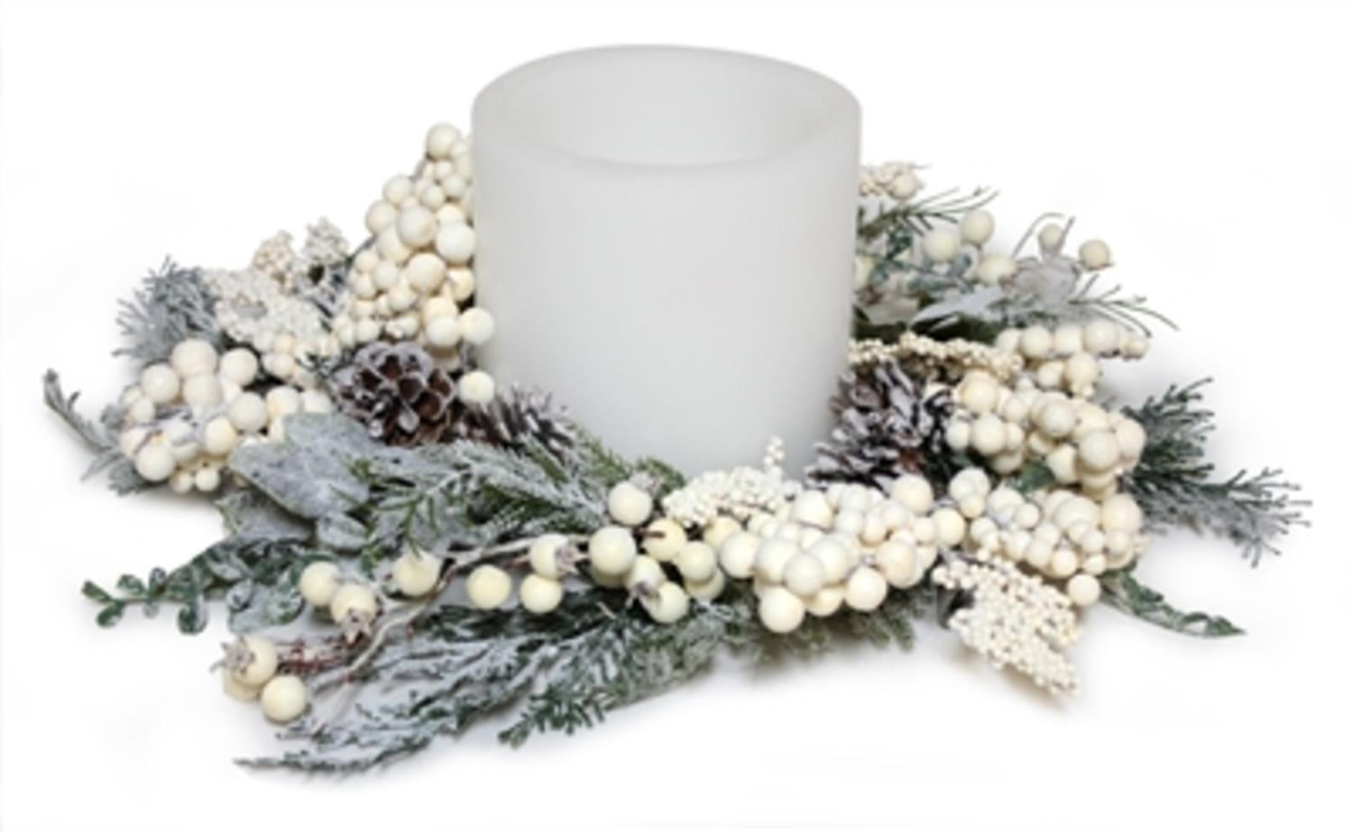 Pack Of 3 Artificial Frosted White Winterberry Christmas Pillar Candle Rings With Pine Cones 18 Walmart Com Walmart Com