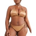 thumbnail image 1 of Traje de baño metálico para mujer, triángulo, corte alto, tanga bronce G Extra amplio bronce G Extra amplio Xishao ropa, 1 of 2