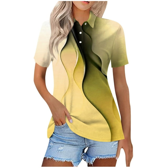 Birdeem Blouses pour Femmes Mode Décontractée Confortable Imprimé Manches Courtes Col Rabattu Bouton Blouse T-Shirt