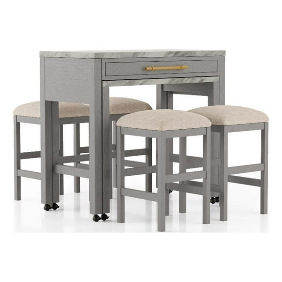Furniture of America Ficus Wood 5-Piece Nested Counter Dining Table Set in Gray