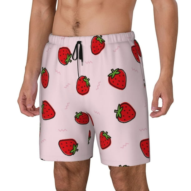 Fotbe Strawberry Traje de Baño para Hombre – Shorts de Natación de Secado Rápido con Forro y Bolsillos-Medium