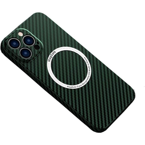 Case for iPhone 16 Pro Max Case Compatible with MagSafe Charger, Carbon Fiber Textures Slim Fit Lightweight Shockproof Phone Case, Green