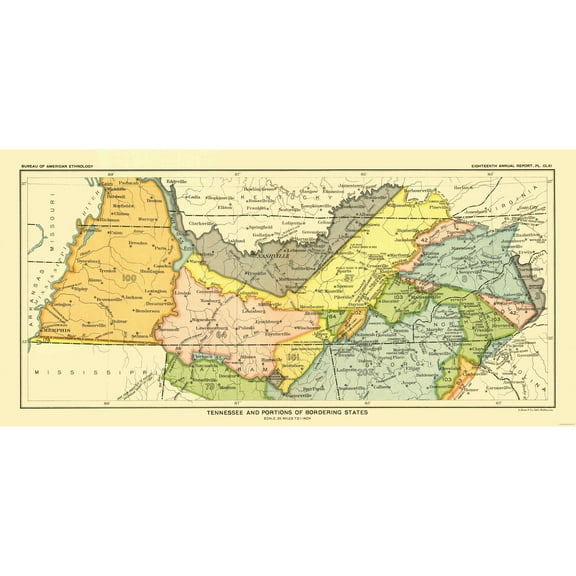 Historic State Map - Tennessee - Hoen 1896 - Vintage Wall Art