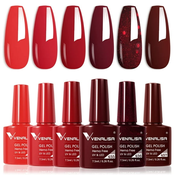 Esmalte de uñas VENALISA, 6 unidades, gel con purpurina rojo borgoña, 7,5 ml