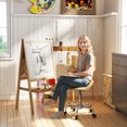 thumbnail image 2 of HOMCOM Tabouret Roulant Réglable, Chaise de Salon en PU avec Repose-Pieds, Brun Pâle, 2 of 10