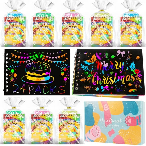 CandWuom Party Favors for Kids,24 Pack Rainbow Scratch Art Notebook Classroom Prizes Bulk for Girls Boys Goodie Bags Stuffers, Return Gifts for Birthday Party Favors Kid Crafts