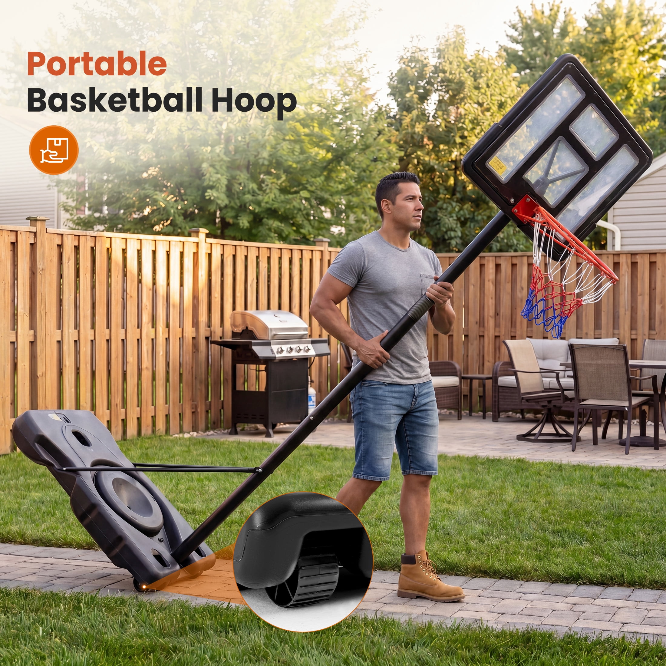 SHOUFTW 10 ft Basketball Hoop, Adjustable Portable System for Kids Youth & Adults, Indoor Outdoor Training Practice with Sturdy Stand, Black