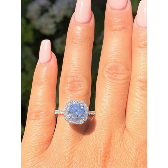 Halo Engagement Ring 2CT Round Cut Lab Created VVS1/D Diamond Solitaire Ring Women's 14K White Gold Plated 925 Silver