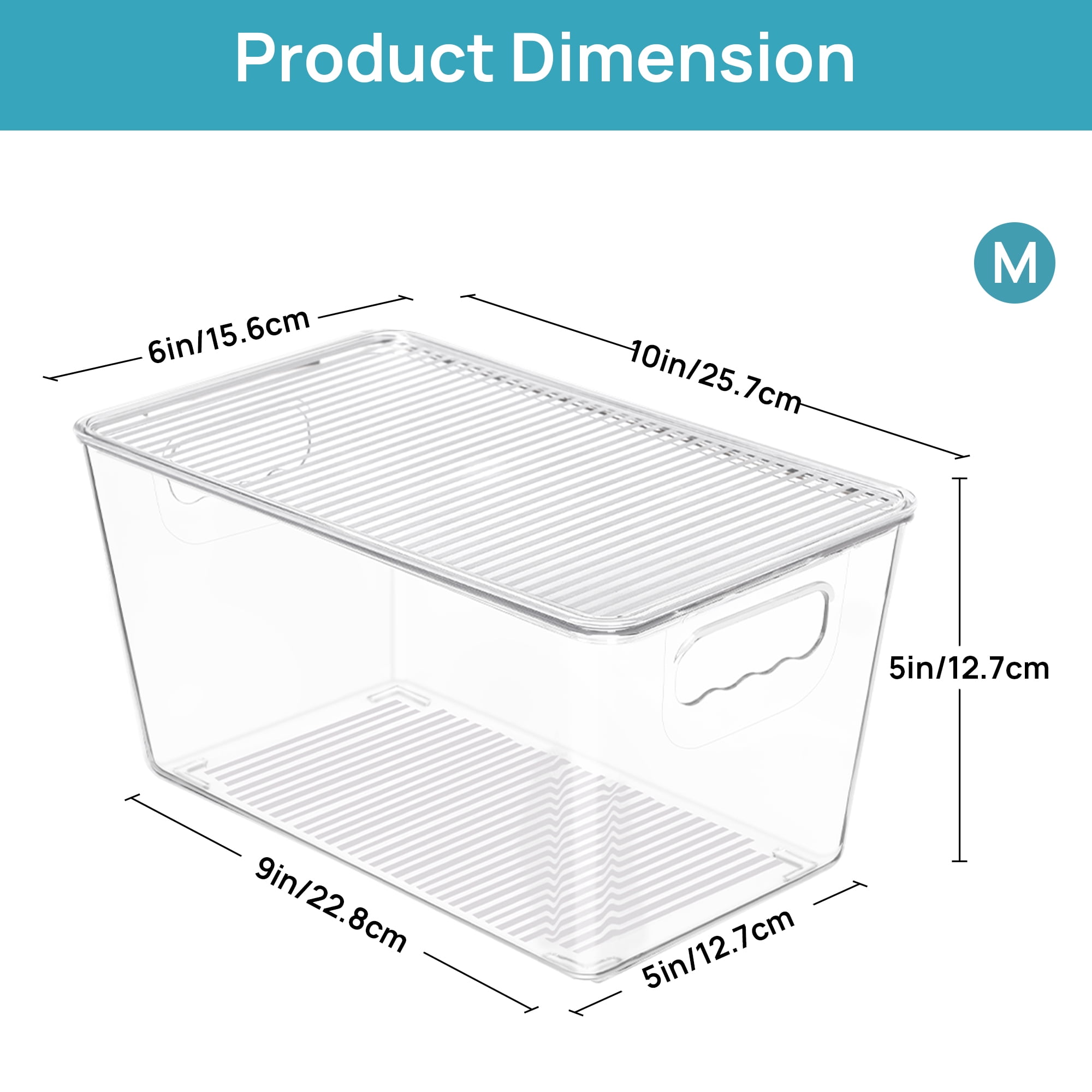 Sindcom 6 Pack Clear Plastic Storage Bins with Lids, Pantry Organizer, for Cabinet, Kitchen, Medium