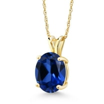 Gem Stone King 14K Yellow Gold Blue Created Sapphire Solitaire Pendant Necklace for Women | 3.30 Cttw | Gemstone September Birthstone | Oval 10X8MM | with 18 inch Silver Chain