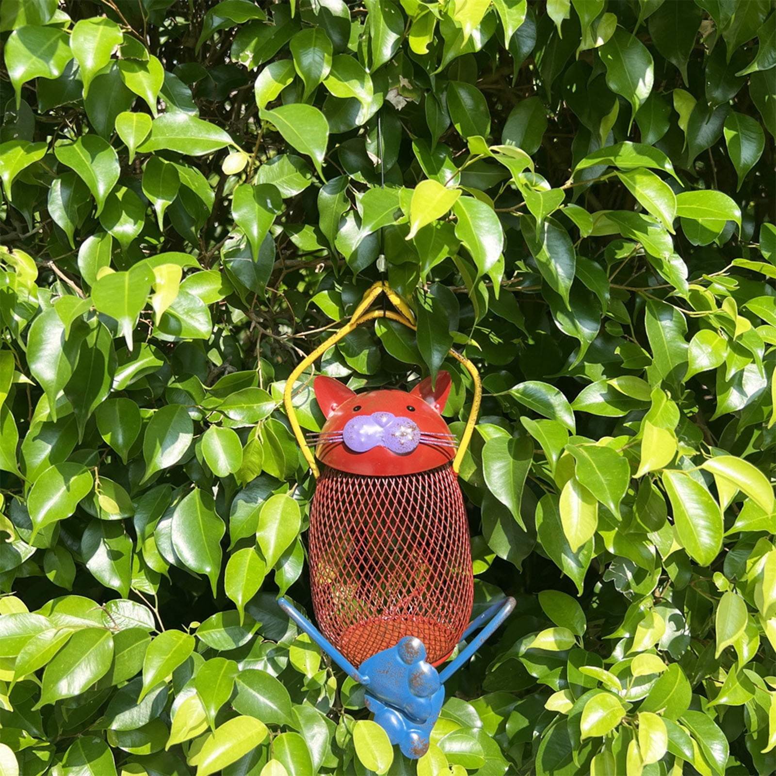 Bfogop Cute Cat Shaped Outside Wild Bird Feeder, Heavy Duty Metal Frame Outdoor Bird Feeders Hanging for Garden Yard Decoration 10 Inch
