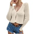 thumbnail image 2 of Cropped Cardigan Sweaters for Women 2025 Long Sleeve V Neck Button Open Front Knit Sweater Cardigan Bolero Tops, 2 of 5