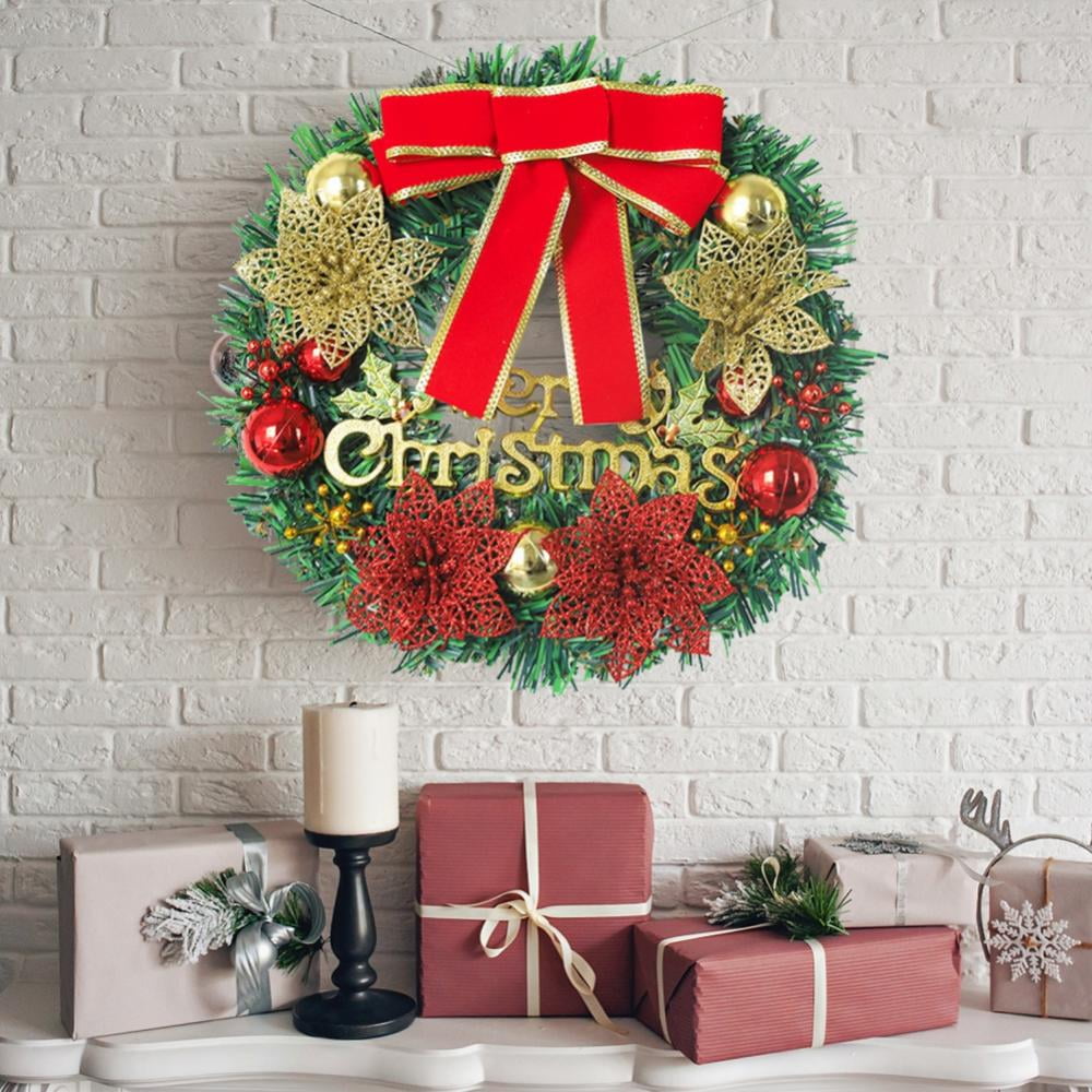 Moonvvin Christmas Wreath Front Door Outdoor Hanger Decorative Garland Tinkle Bell Bowknot Small Ornaments