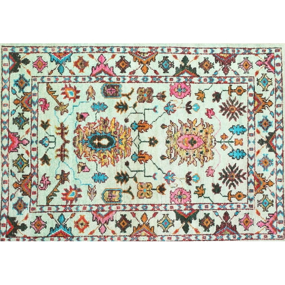 Ahgly Company Machine Washable Indoor Rectangle Contemporary Light Jade Green Area Rugs, 6' x 9'