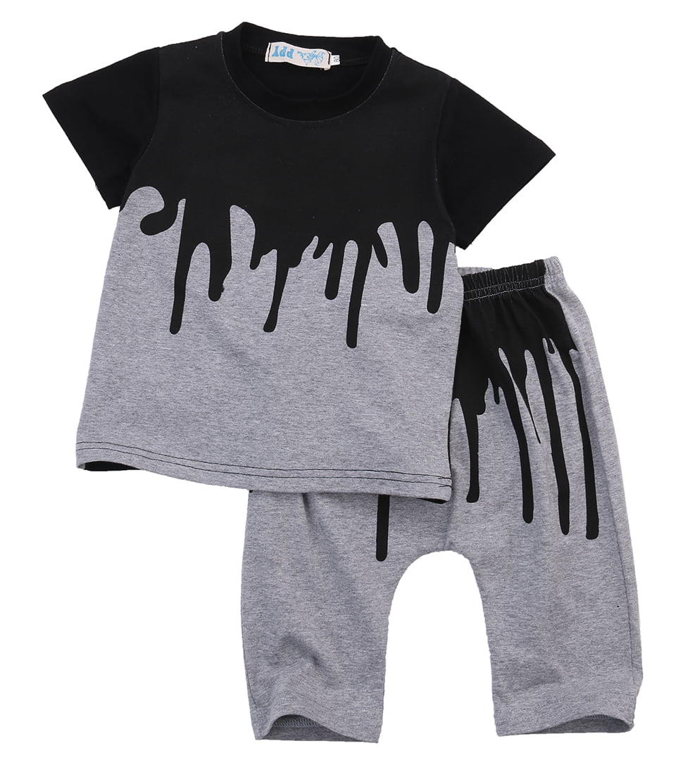 Toddler Kids Baby Boy Summer Clothes T-shirt Tops+Long Pants 2pcs Outfits Set 