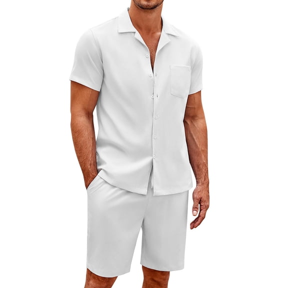 COOFANDY Men's 2 Pieces Casual Beach Outfits Short Sleeve Button Down Shirts Summer Short Set