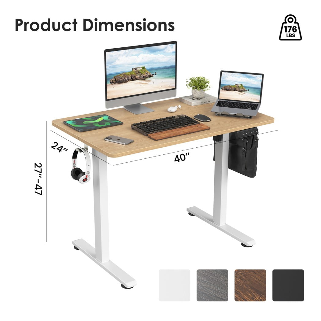 Electric Standing Desk, 40" x 24" Height Adjustable Sit Stand Desk with Splice Board, Carbon Steel Frame, 4 Memory Presets for Home Office, Natural