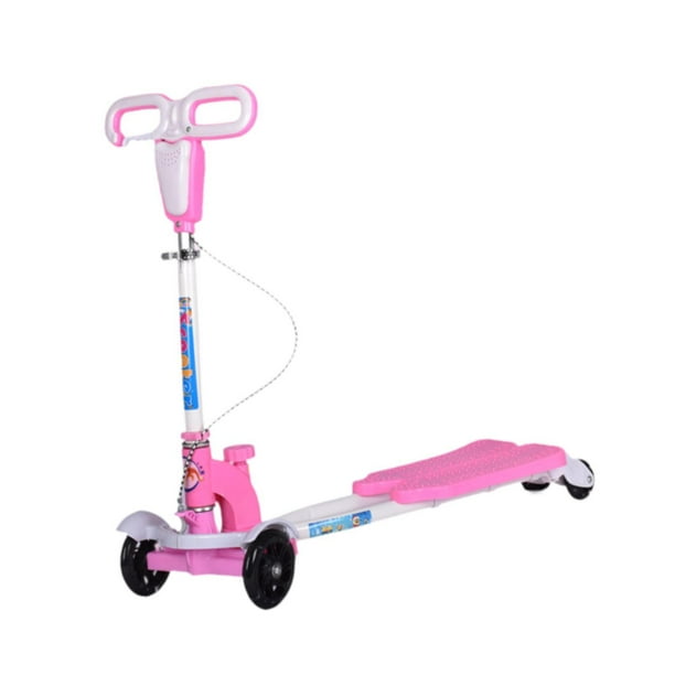 DYNWAVECA Kids Scooter Kids Riding Toy Adjustable Height Handlebars Portable 4 Wheel Scooter Kick Scooter for Outdoor Gifts Boys Girls Pink White