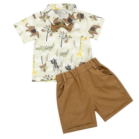 

Toddler Baby Boys Cartoon Animal Print Shorts Set Short Sleeve Button Down Shirt + Shorts Pants 2 Pieces Infant Summer Clothes