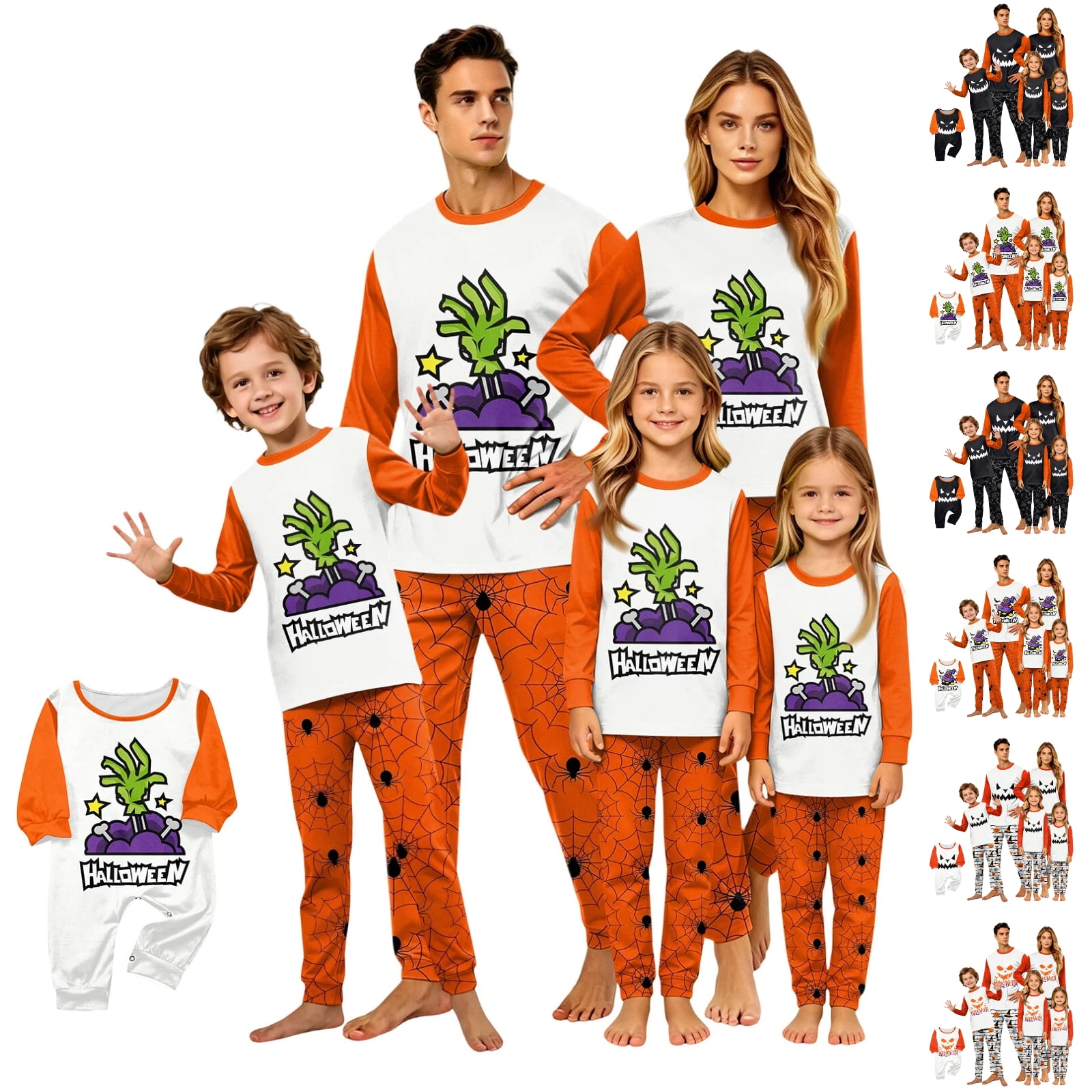 Family Matching Pajamas Halloween Party Pjs Family Jammies Long Sleeve Funny Novelty Halloween Ghost Soft Two Piece Sets Trendy Family Holiday Loungewear