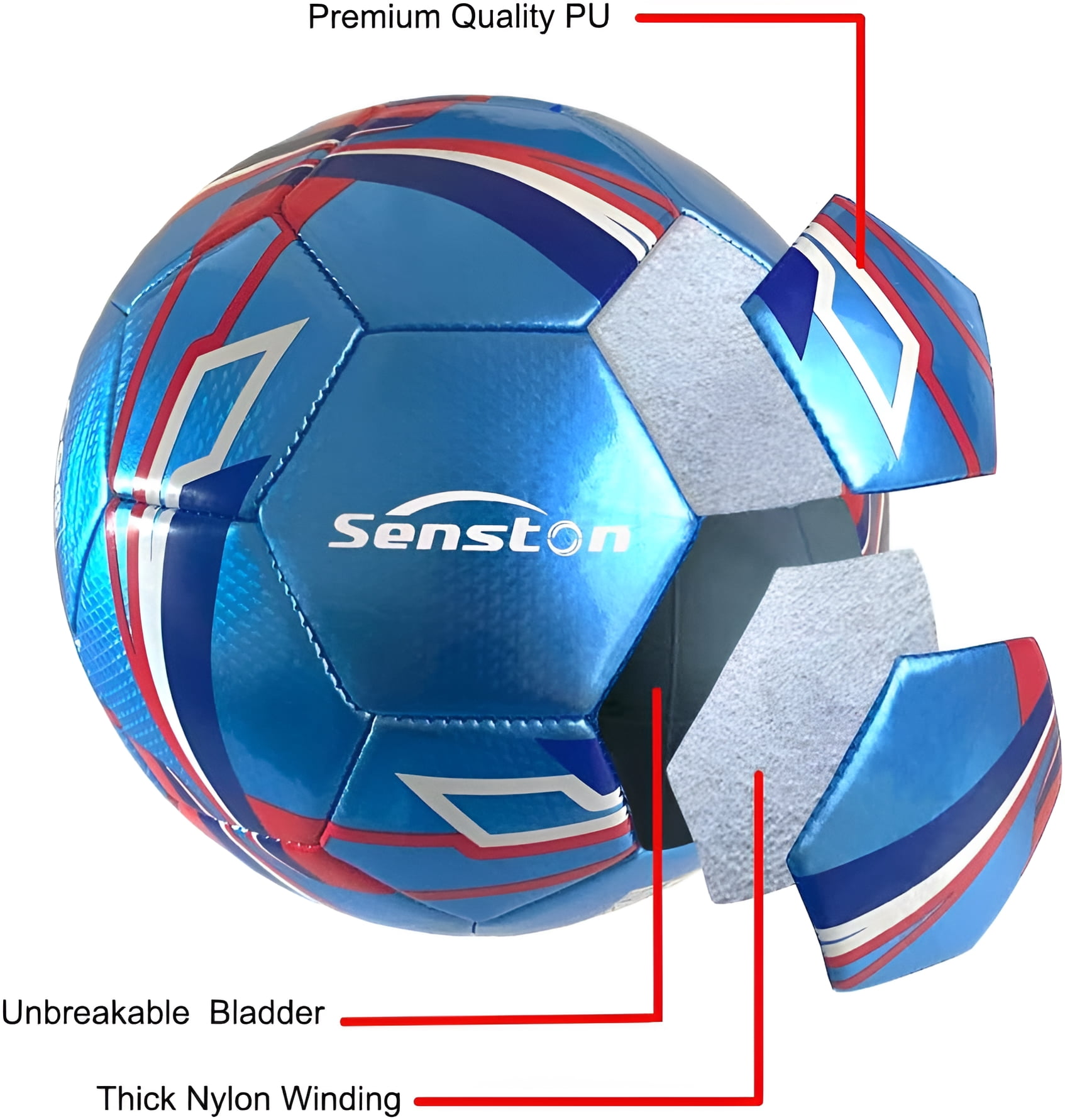 Senston Soccer Ball Training Ball Size 5 Official Match Ball blue Adults and Youth with Pump