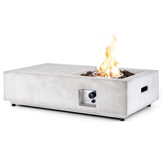 Costway 48" Concrete Rectangle Propane Gas Fire Pit W/ Lava Rocks Rain Cover 40,000 BTU