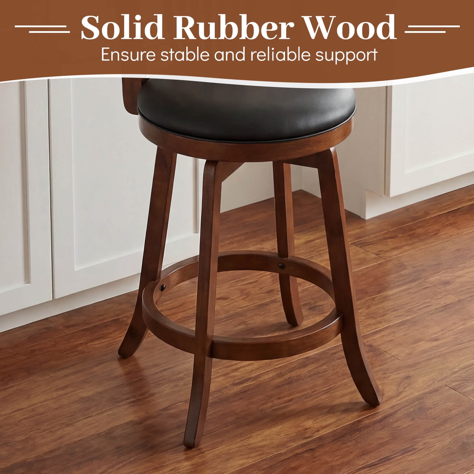 Costway Swivel Bar Stools Set of 4, 25” Counter Height Barstools with Backrests, Wood Frame Brown