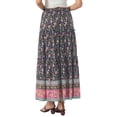 thumbnail image 3 of INSPIRE CHIC Women's Elastic High Waist Ruffle Floral Print Boho A Line Pockets Summer Maxi Skirt S Dark Blue, 3 of 6