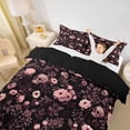 thumbnail image 3 of Homewish Halloween Skull Duvet Cover Queen,Grunge Romantic Flowers Queen Bedding,Pink,Black Reversible,3 Pieces,1 Duvet Cover and 2 Pillowcases, 3 of 6