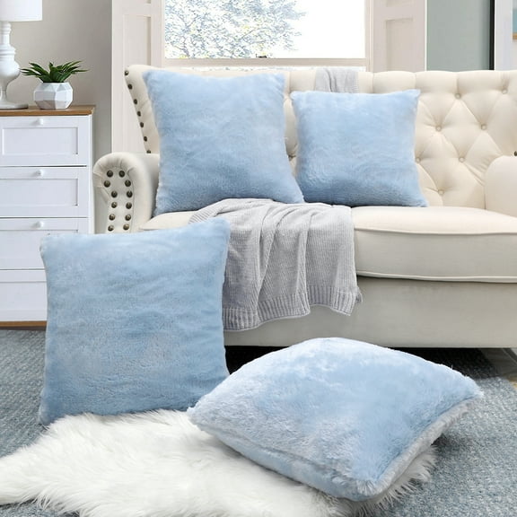 Home Soft Things Faux Fur Throw Pillow Cover 4 Piece Set-Blue Fog - 20" x 20