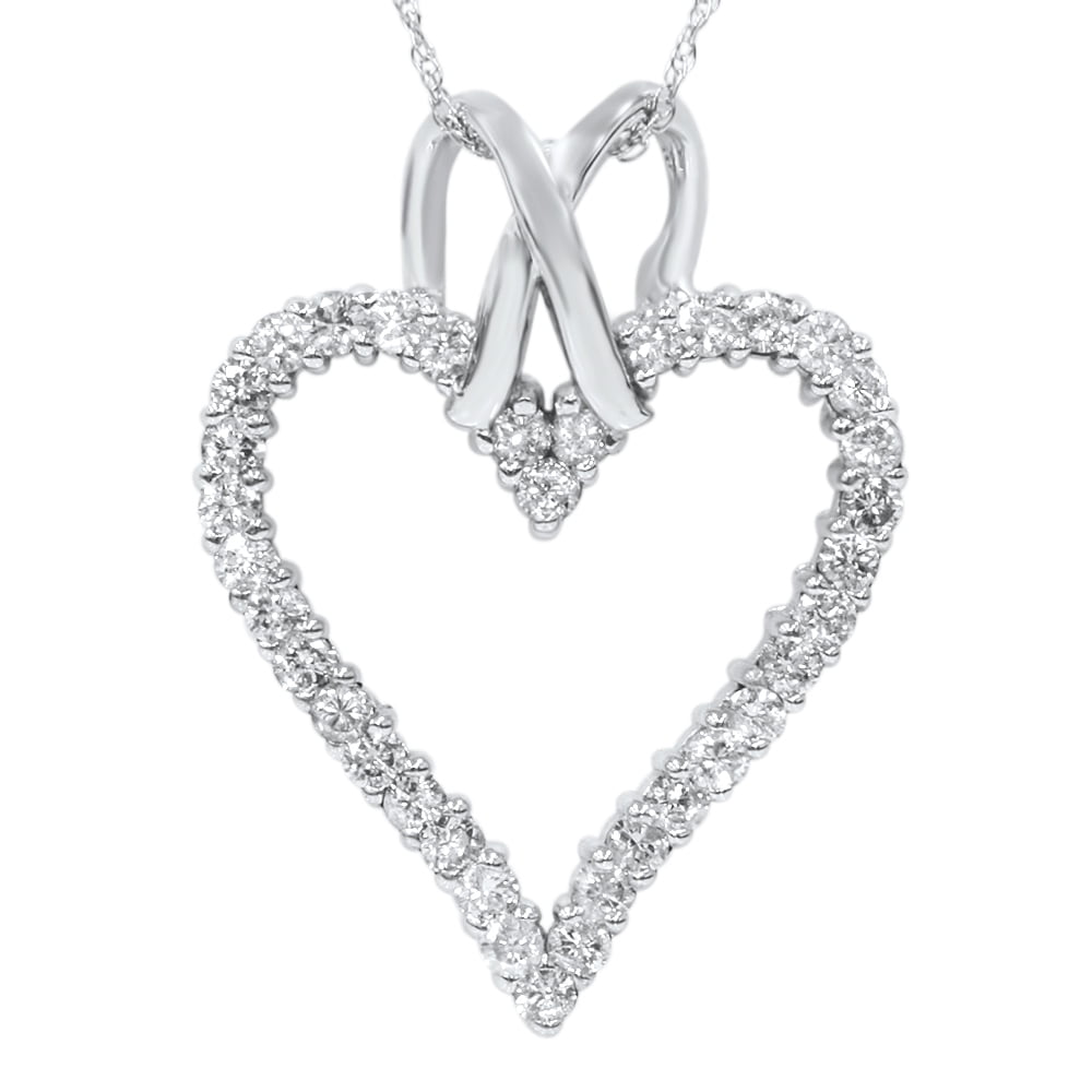 1 1 10ct Diamond Heart Shaped Pendant Necklace 14K White Gold by Pompeii3