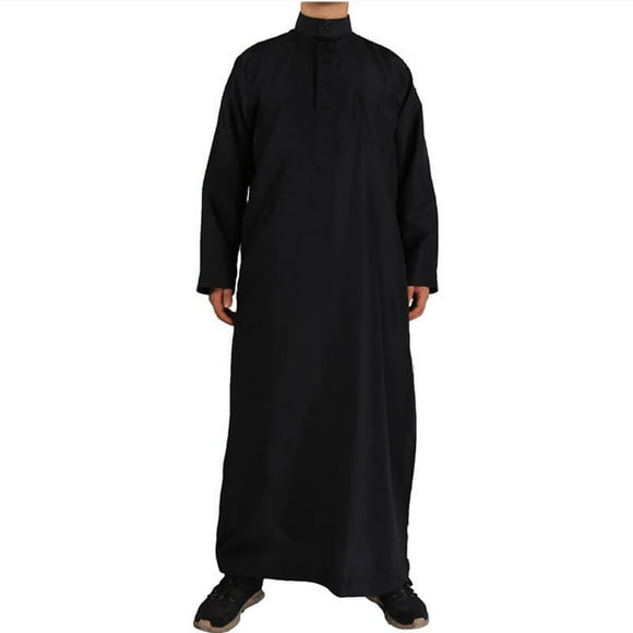 Male Casual Robe Stand Collar Thobe Long Solid Pocket Long Sleeve Jubba Robe Dress Shirt with Pattern Men Regular Fit Dress Shirt Mens Slim Shirts Fashion Mens Skate Button down Shirts Colorful Dress