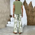 thumbnail image 6 of Guluxicc 2 Piece Women's Outfit Sets Crew Neck Short Sleeve Double Layer Hem Top Leaf Print Wide Leg Pants, 6 of 8