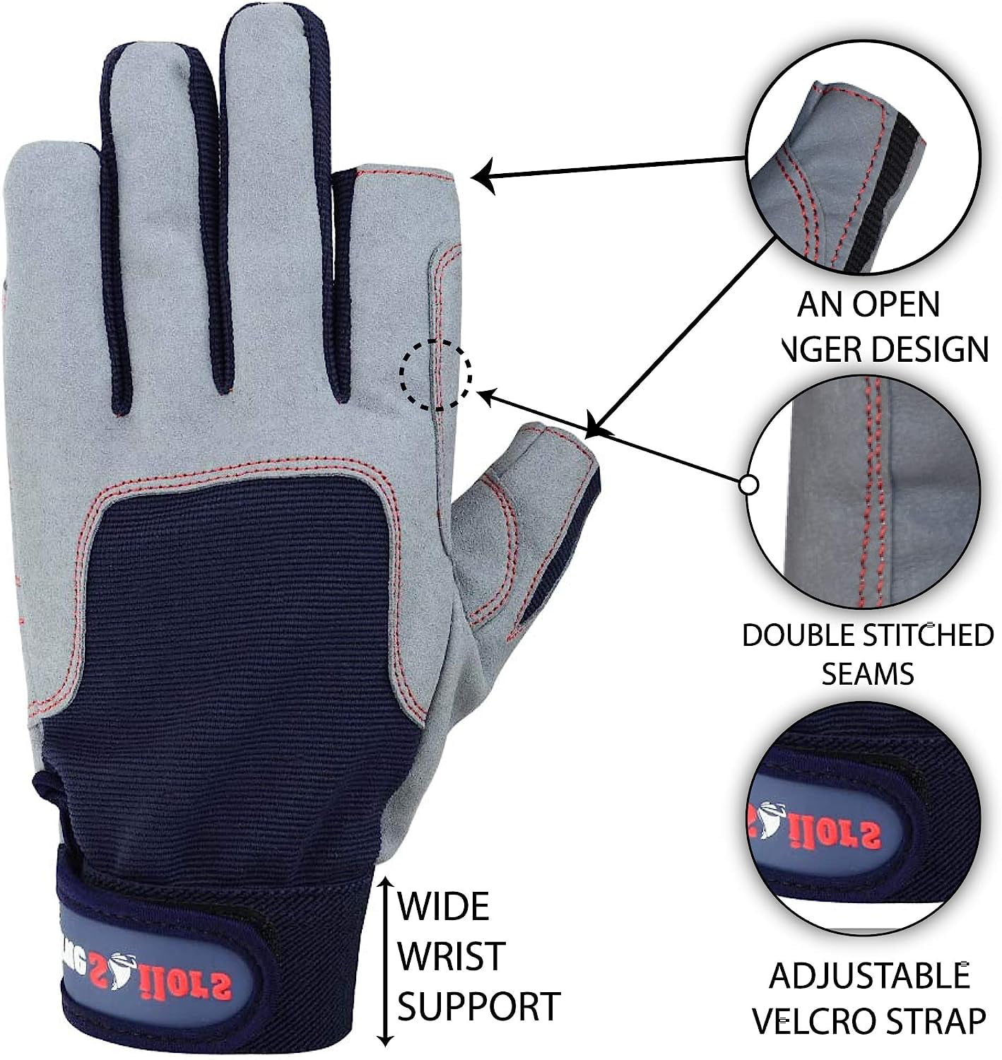 True Sailors Sailing Gloves with Cut only Thumb and Index Finger and Grip  for Men and Women, Great for Kayaking, Workouts and More Blue/Grey