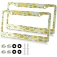 thumbnail image 2 of Coolnut White Yellow Flowers License Plate Frame 2 Pack 2 Holes Car Aluminum License Plate Holder Automotive Parts Decoration Universal with Screw Caps Cover, 2 of 7