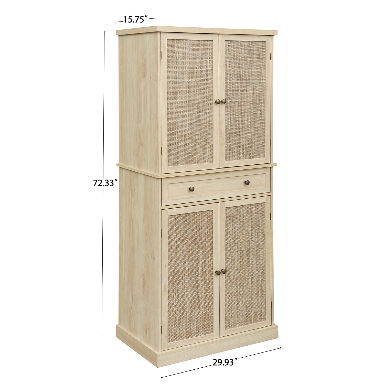 Kadyn 72" Tall Kitchen Pantry, Kitchen Storage Cabinet with 4 Door and 1 Drawer, Floor Storage Cabinet for Living Room, Natural