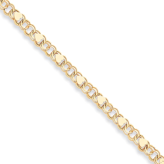 14K Yellow Gold bracelet Charm 7 in mm Double Link with Hearts