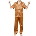 thumbnail image 6 of cfhntfmh Pajama Sets for Girls Boys Satin Collared Short Sleeve Buttons down Shirts Comfy Straight Leg Pants Sleepwear, 6 of 6