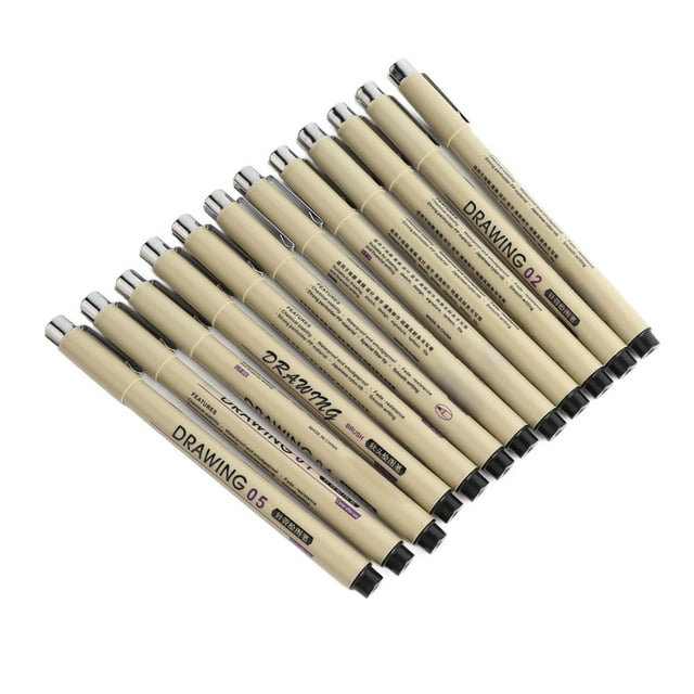 Micro Pen, Smoothly Writing Waterproof 12 Size Micro Fineliner Drawing Art Pens with Metal Clip for Artist Illustration for Technical Drawing