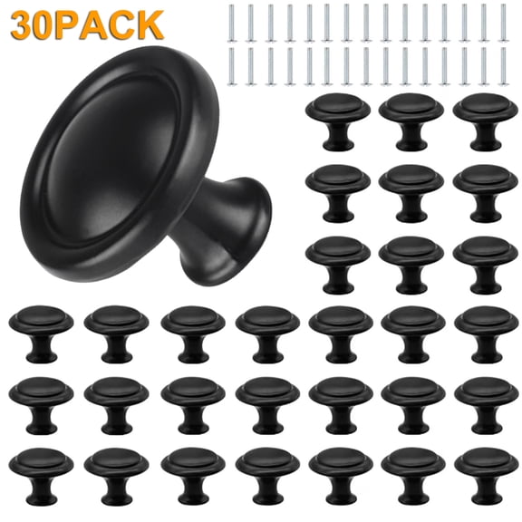 30 Pack Cabinet knobs - Black Kitchen Cabinet Knobs & Pulls for Dressers & Kitchens with Screw