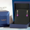 thumbnail image 5 of Gem Stone King 925 Silver and 10K Yellow Gold Pink Created Sapphire and White Lab Grown Diamond Dangle Earrings for Women | 1.98 Cttw | Gemstone September Birthstone | Pear Shape 8X5MM, 5 of 6