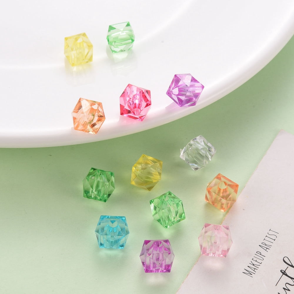 Transparent Acrylic Beads Faceted Cube Mixed color 8x8x7.5mm Hole: 1.6mm about 1730pcs/500g